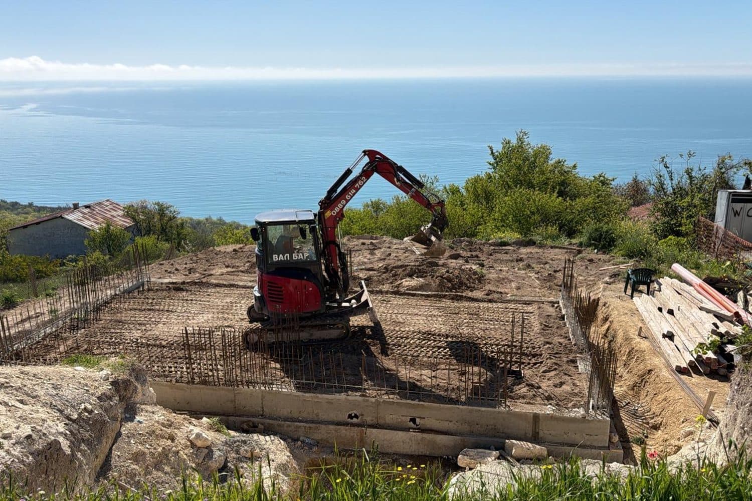Excavator over the footings