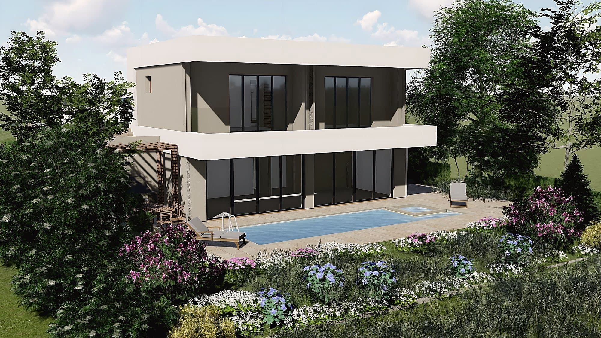 Pool elevation · terrace, garden and planting