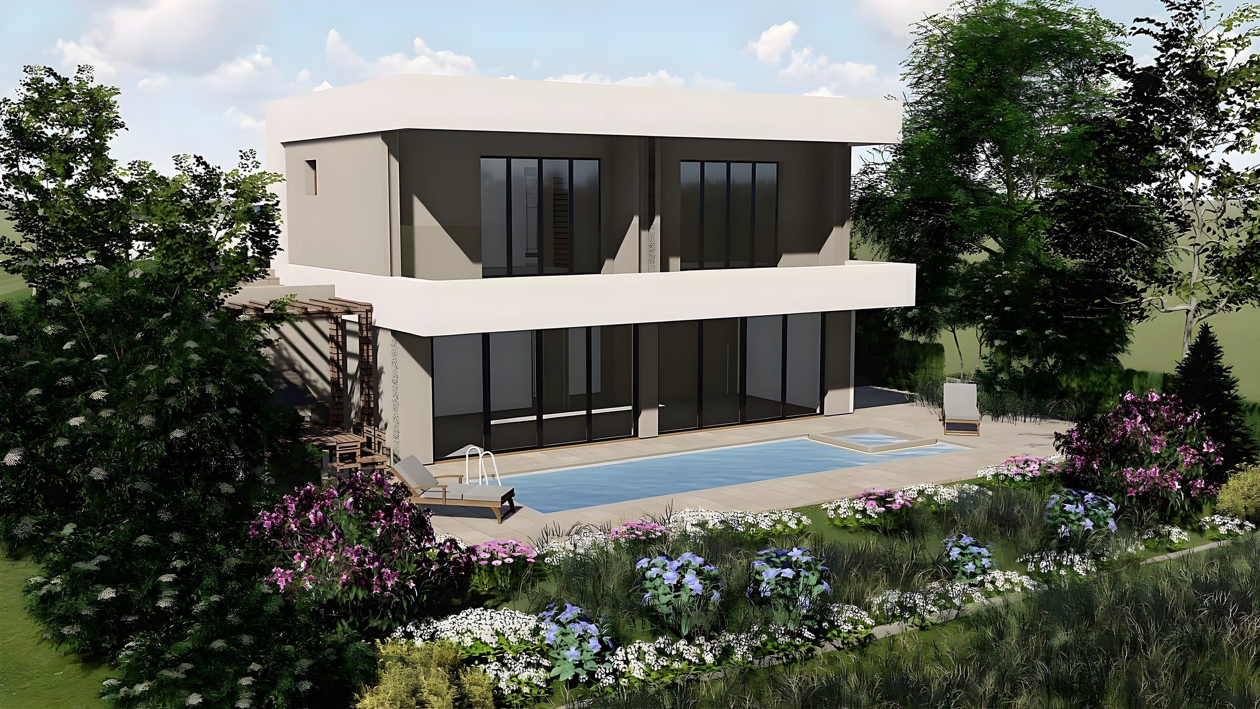 Pool elevation · terrace, garden and planting
